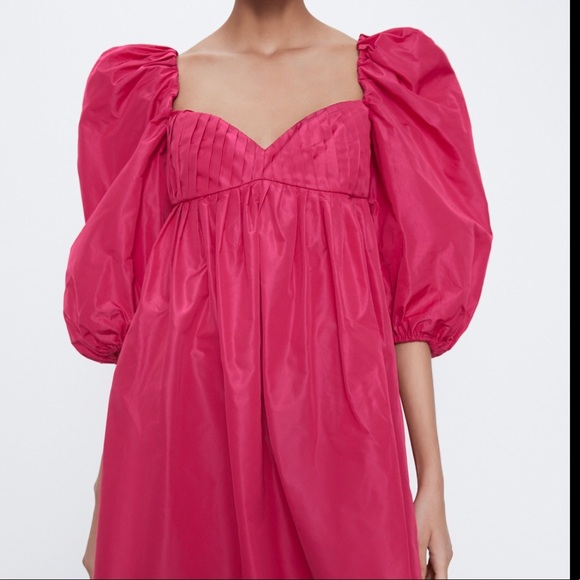Zara | Dresses | Zara Voluminous Pink Dress With Puff Sleev | Poshmark